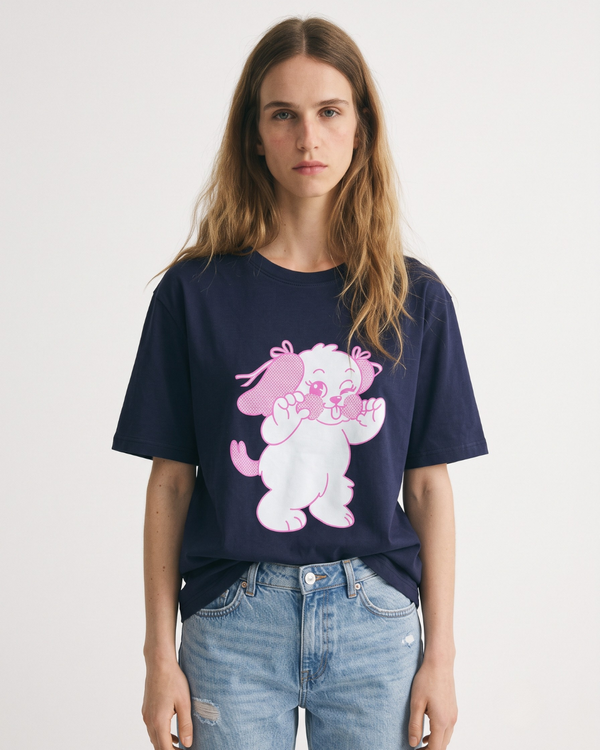 Oversized Cotton Printed T-Shirt – Navy Blue