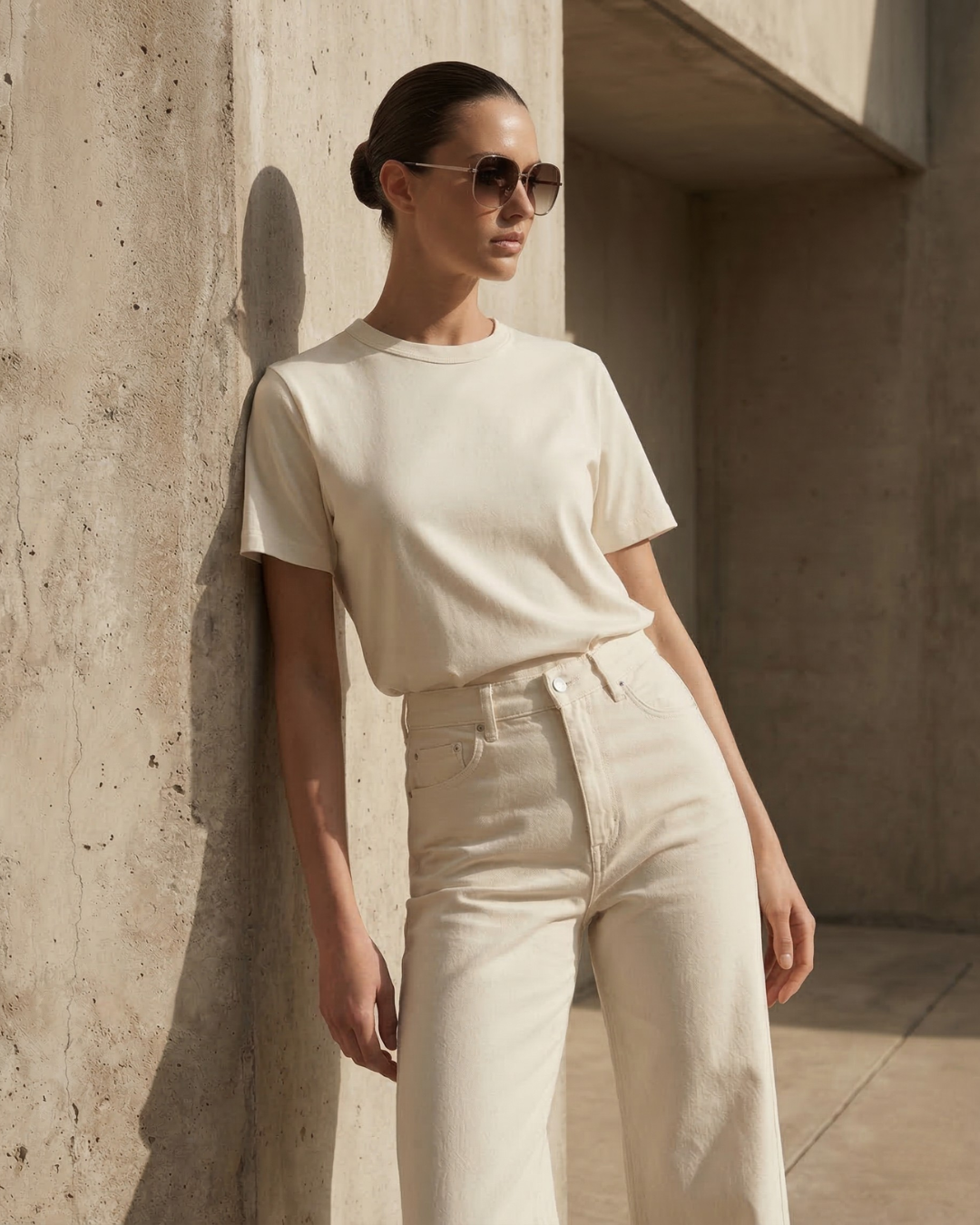 Regular Fit Solid Cotton T-shirt – Cream