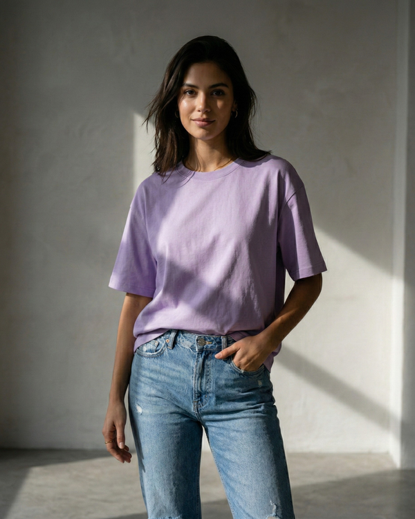 Oversized Solid Cotton T-shirt - Lavender