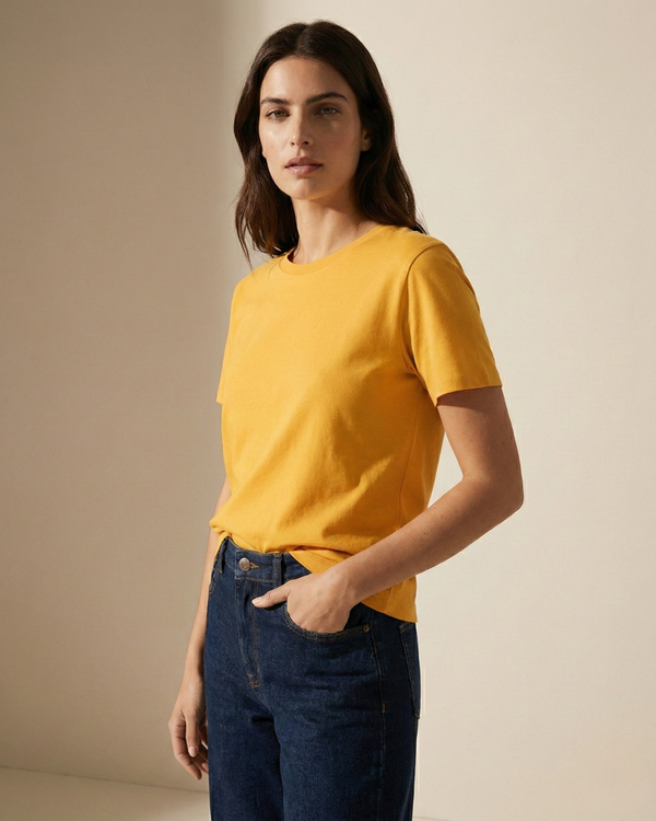 Regular Fit Solid Cotton T-shirt – Mango Yellow