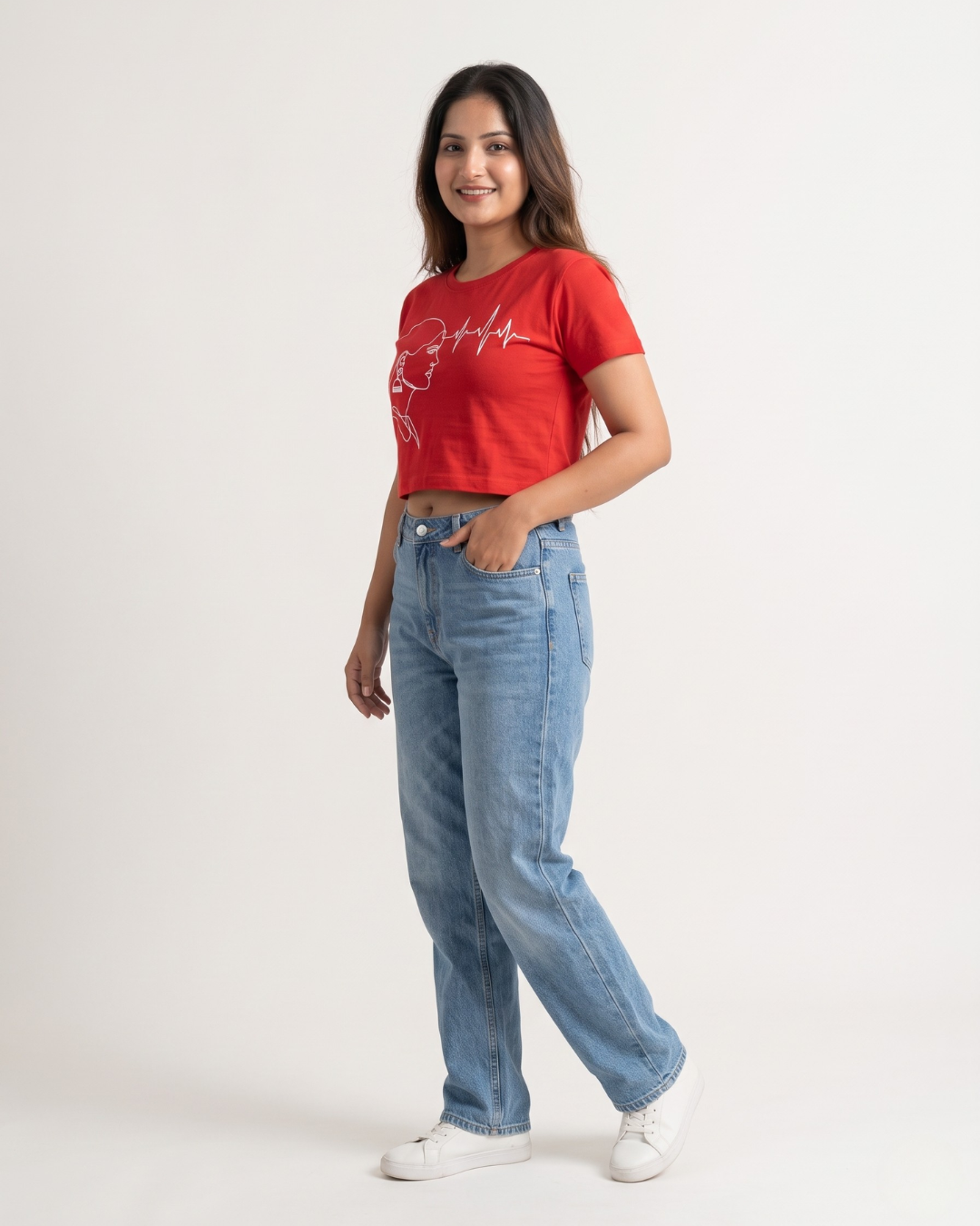 Regular Fit Graphic Red Cotton Crop Top