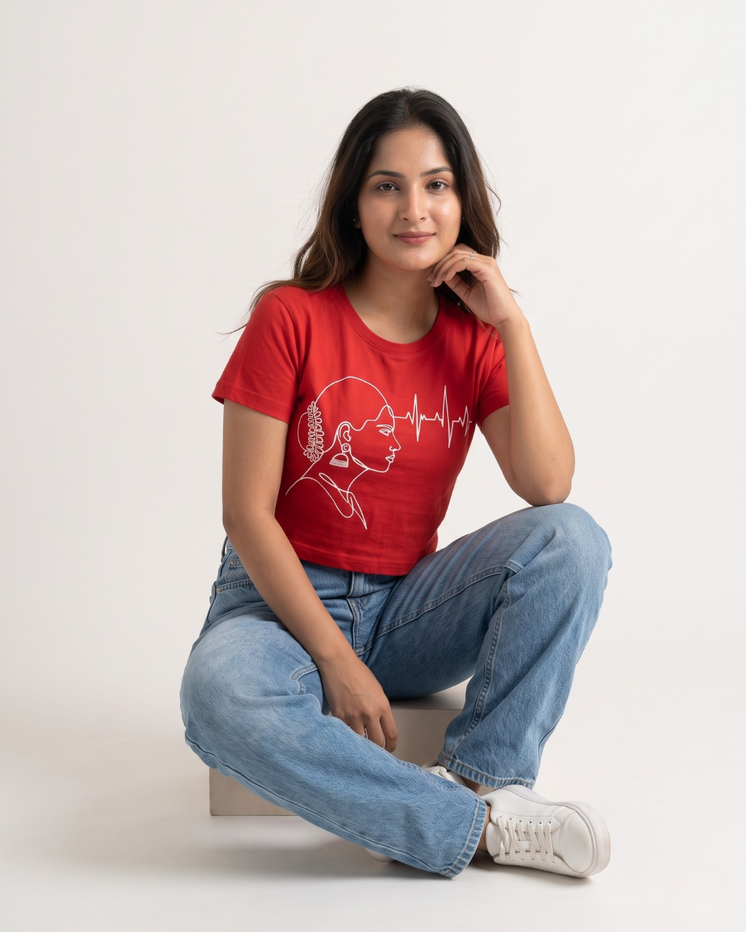 Regular Fit Graphic Red Cotton Crop Top