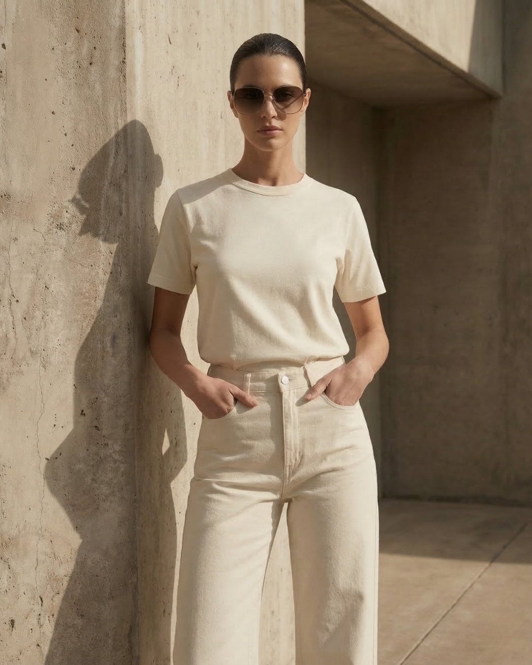 Regular Fit Solid Cotton T-shirt – Cream