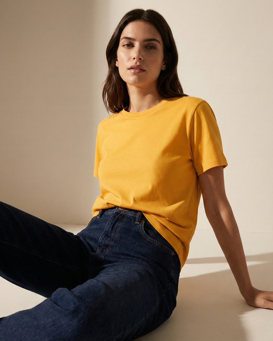 Regular Fit Solid Cotton T-shirt – Mango Yellow