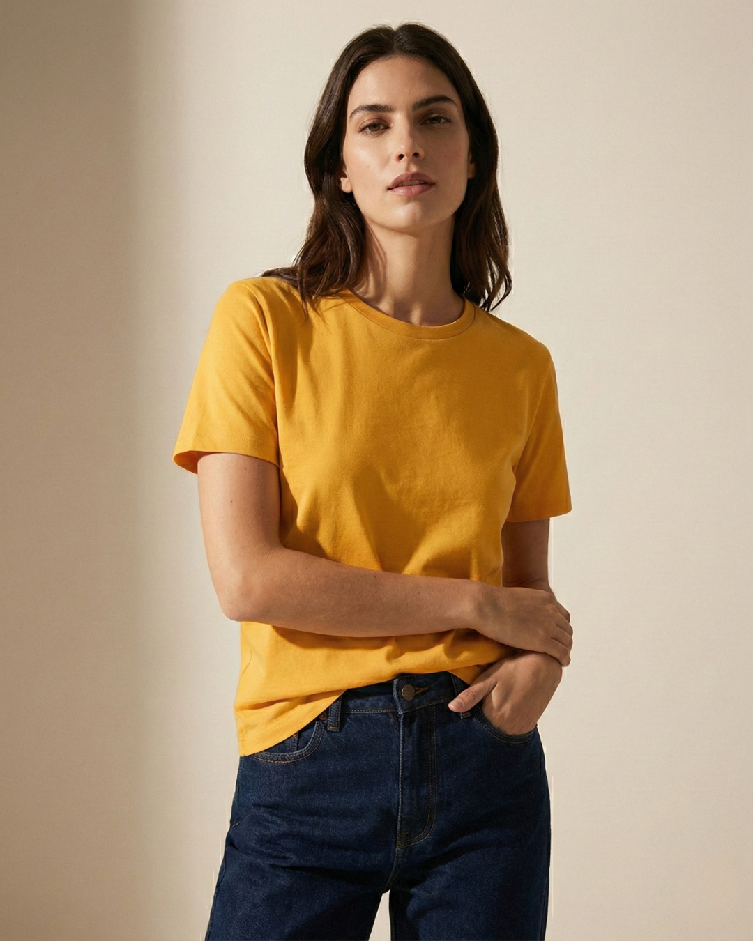Regular Fit Solid Cotton T-shirt – Mango Yellow