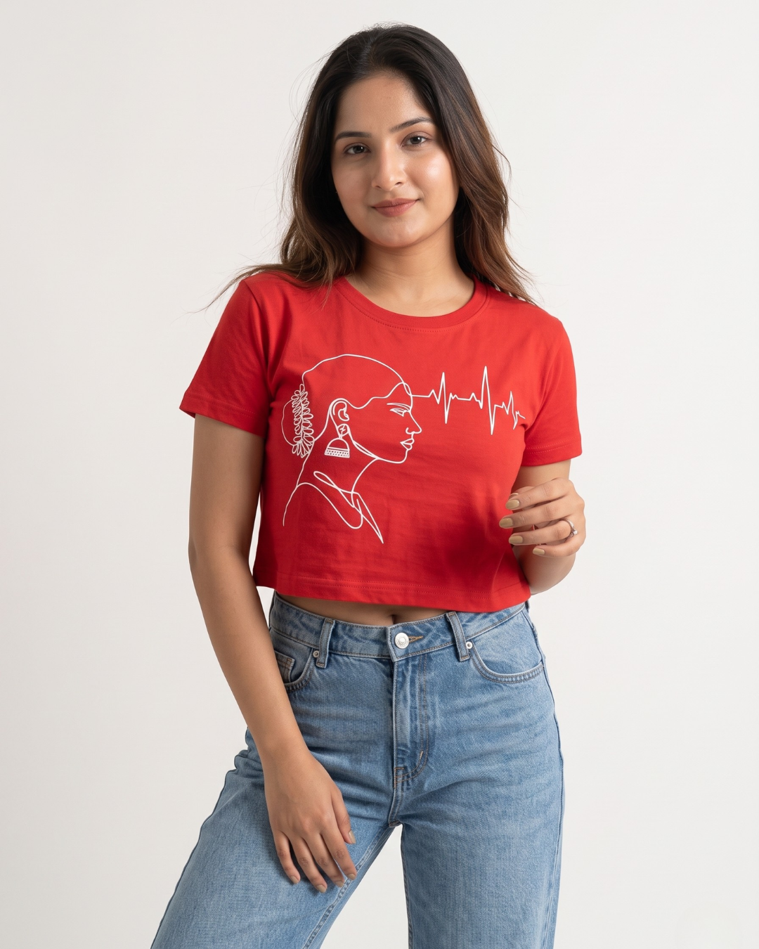 Regular Fit Graphic Red Cotton Crop Top