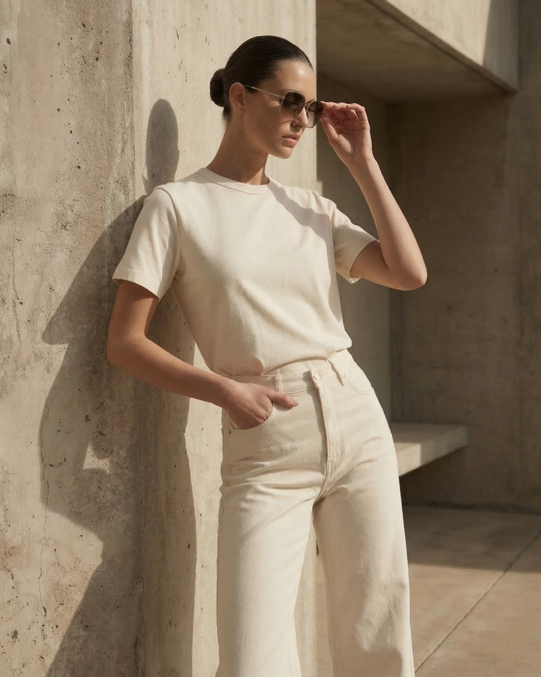 Regular Fit Solid Cotton T-shirt – Cream