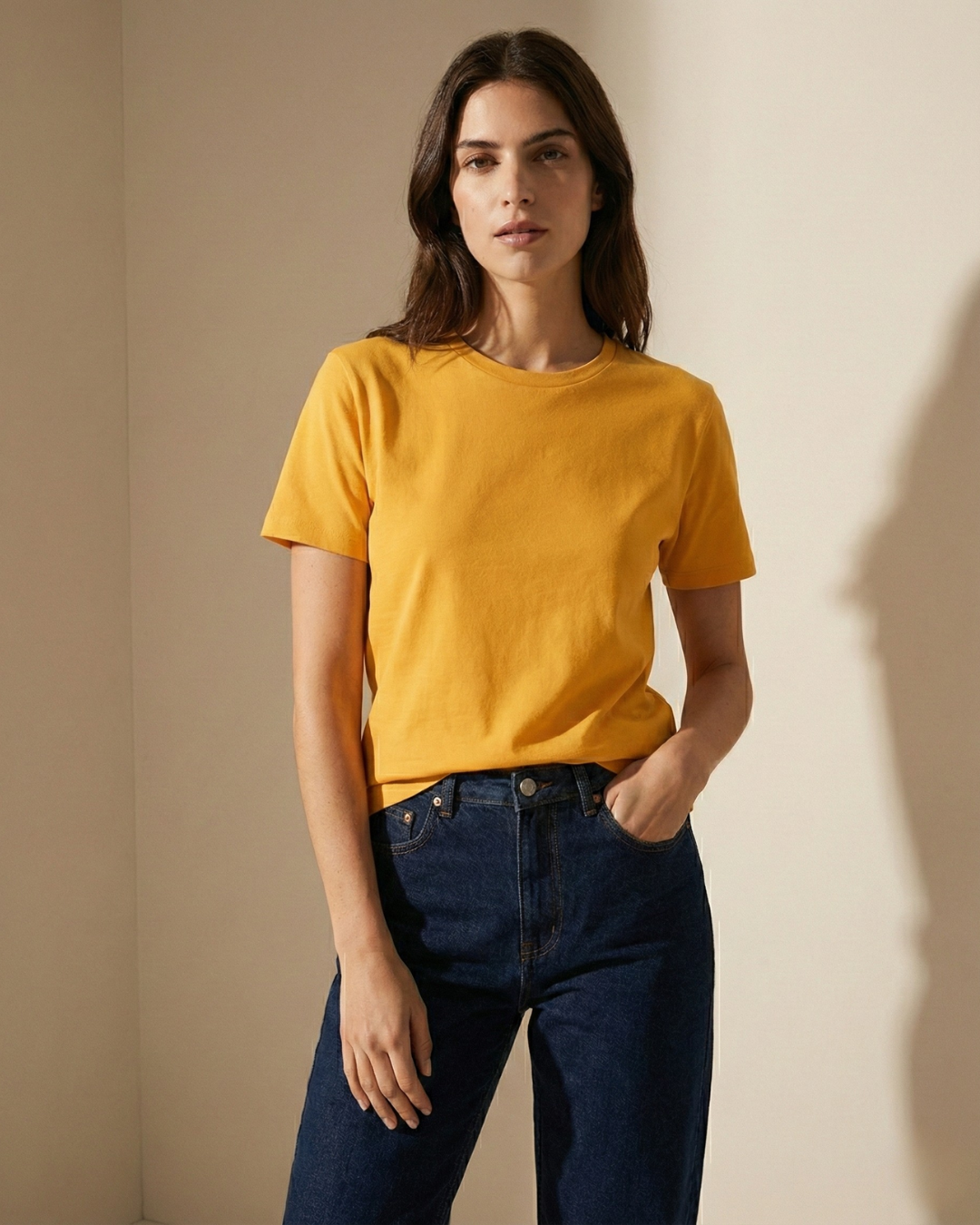 Regular Fit Solid Cotton T-shirt – Mango Yellow