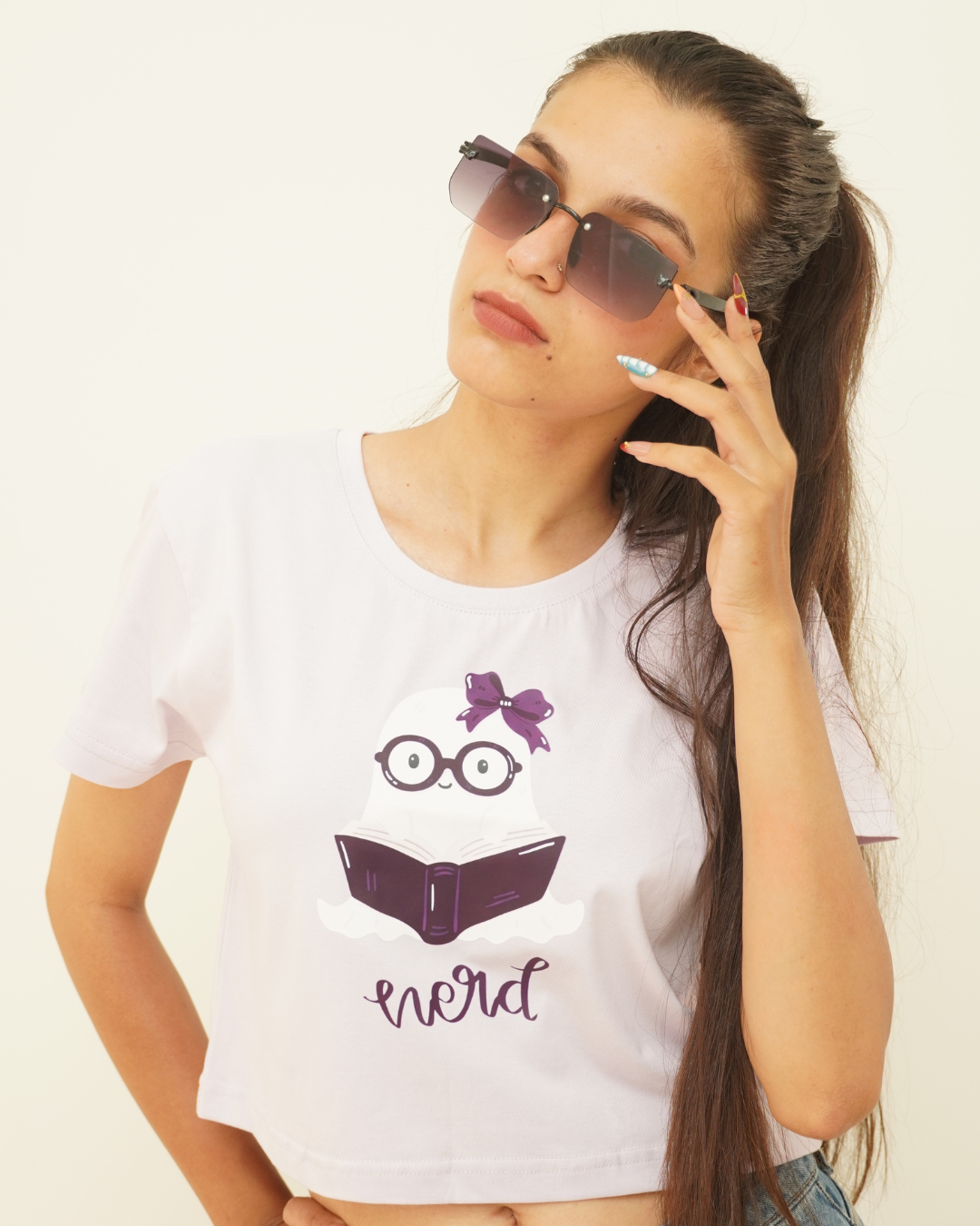 Regular Fit Graphic Lavender Cotton Crop Top