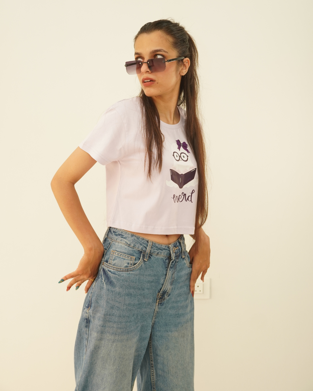 Regular Fit Graphic Lavender Cotton Crop Top