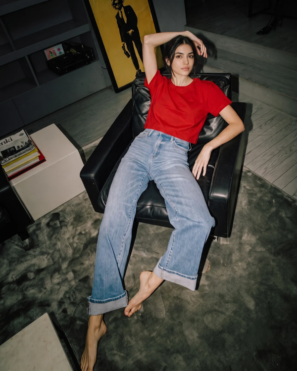 Regular Fit Solid Red Cotton Crop Top
