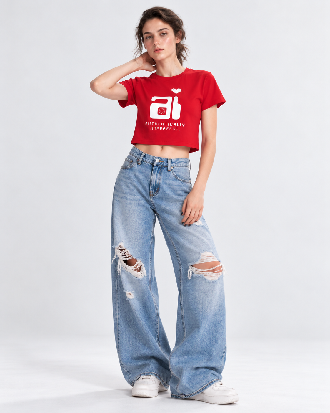 Regular Fit AI Graphic Red Cotton Crop Top