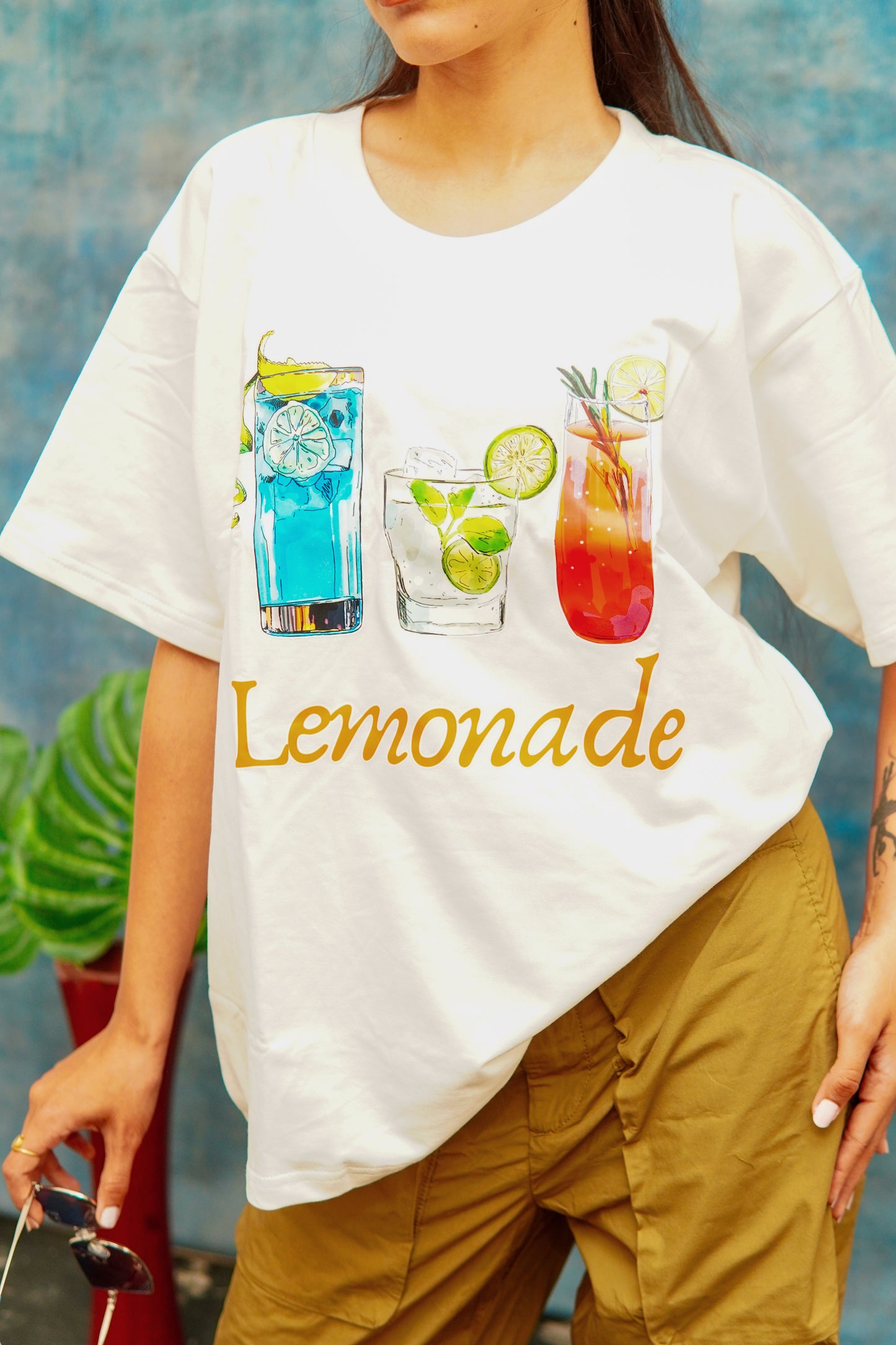 OVERSIZED COTTON PRINTED T-SHIRT (LEMONADE)