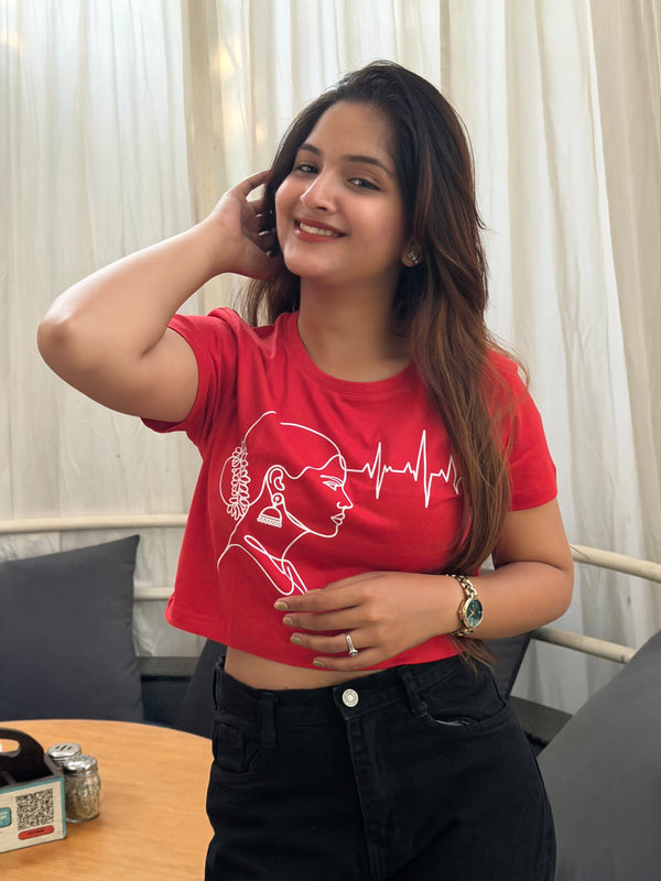 Regular Fit Graphic Red Cotton Crop Top