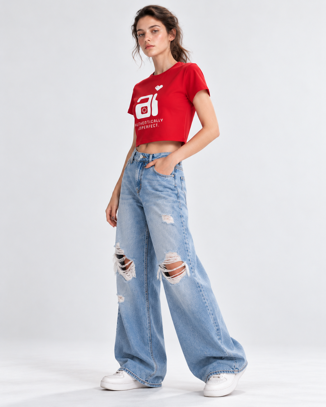 Regular Fit AI Graphic Red Cotton Crop Top
