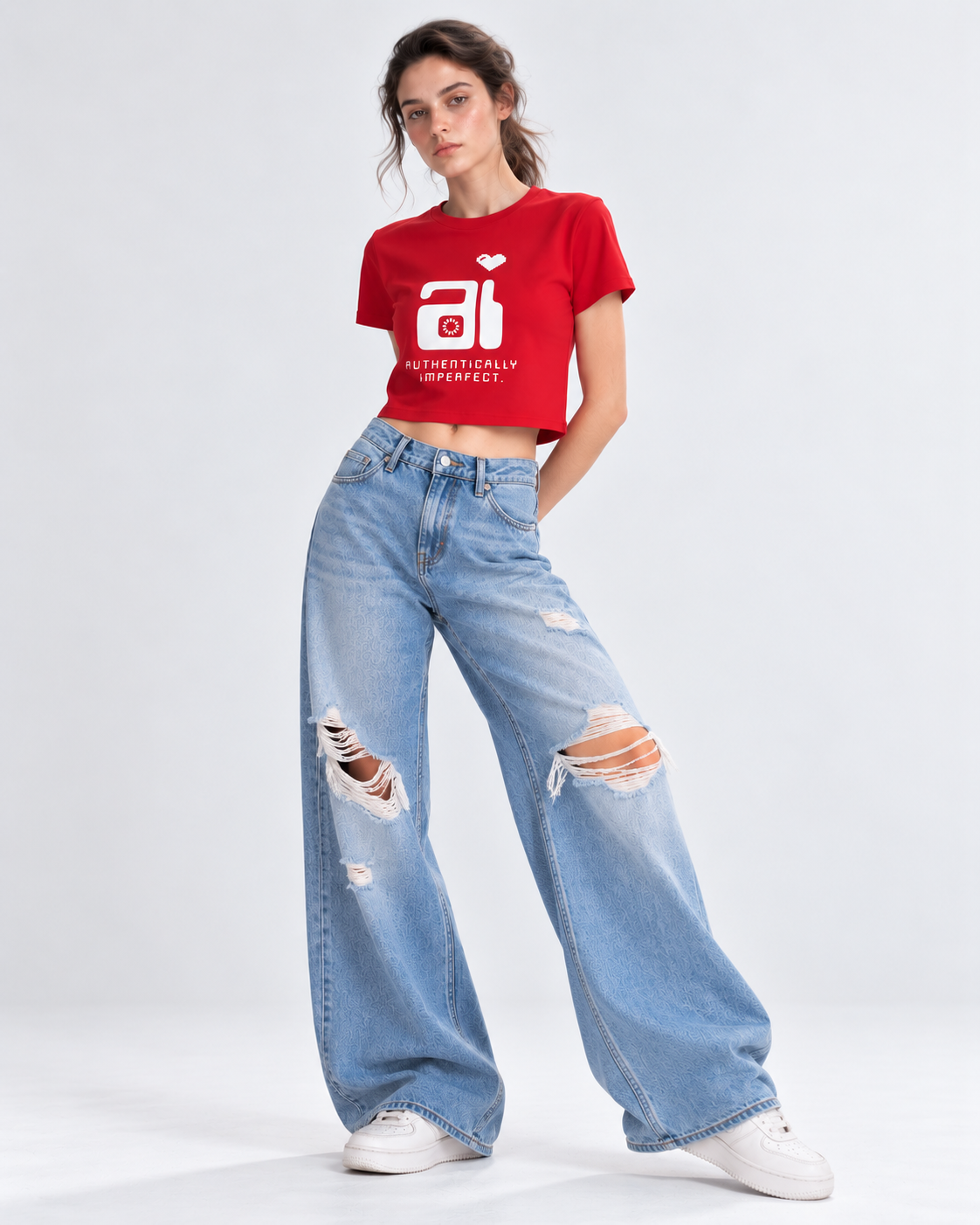 Regular Fit AI Graphic Red Cotton Crop Top