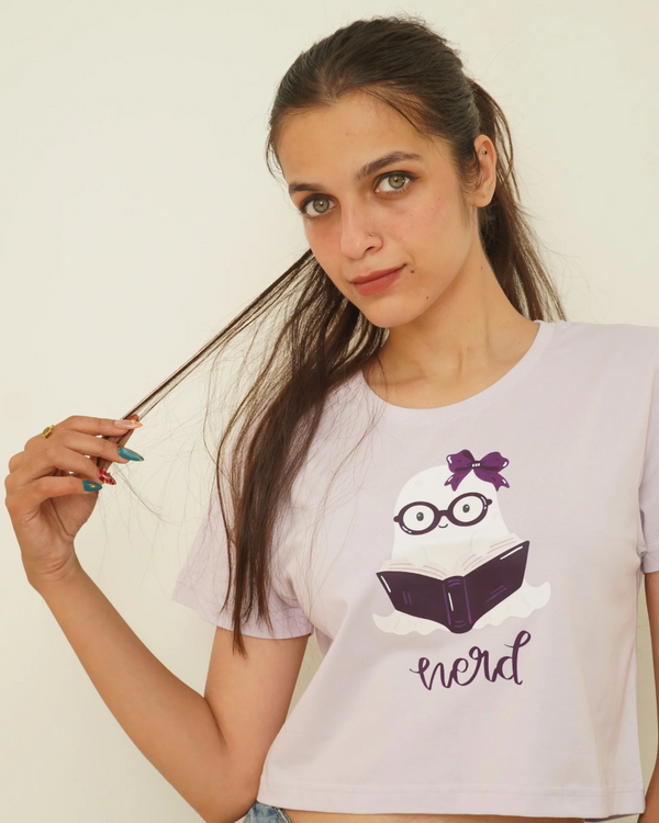 Regular Fit Graphic Lavender Cotton Crop Top