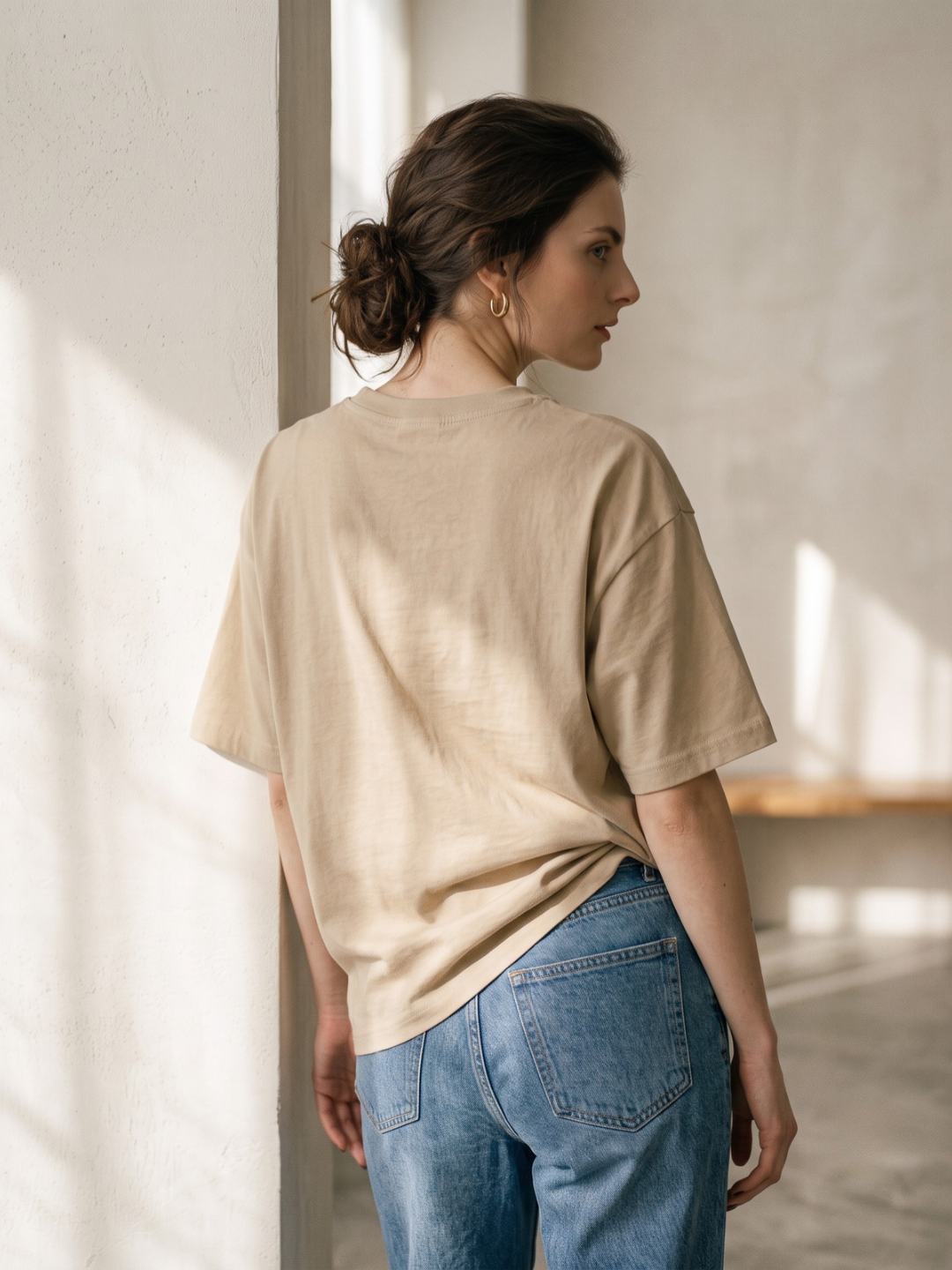 Oversized Cotton Solid T-shirt - Beige